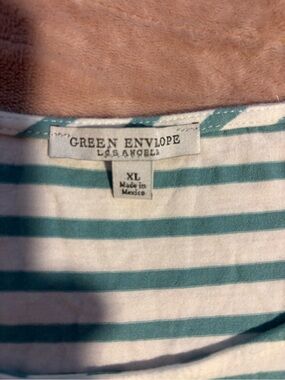 Green Envelope Striped Tee - Teal & White